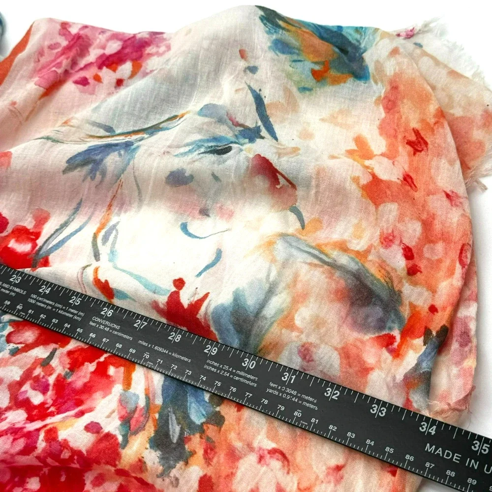 LAGUNA Watercolor Floral Silk Cotton Long Open Swim Cover Up Kaftan Kimono Boho‎